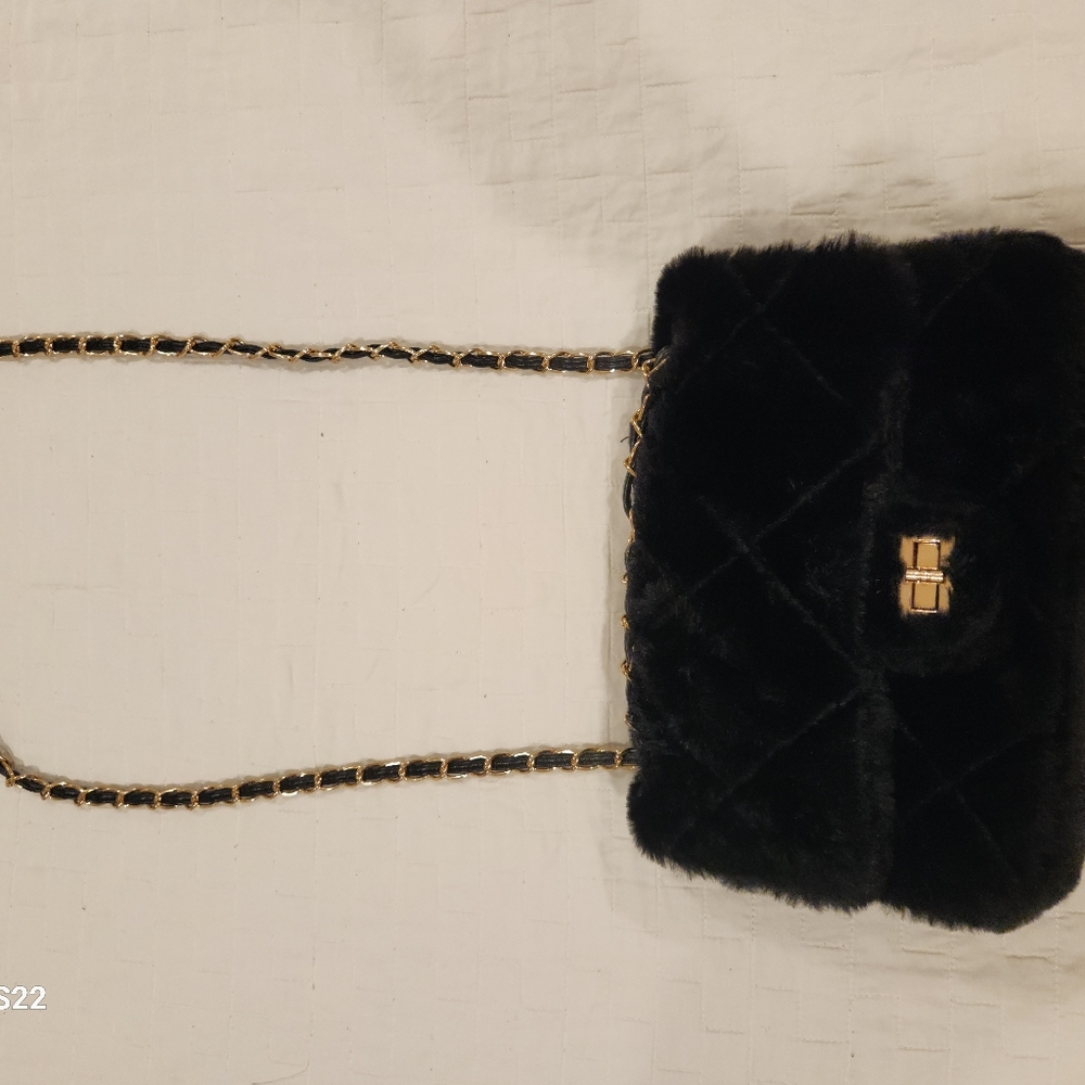 Faux fur bag with chain strap